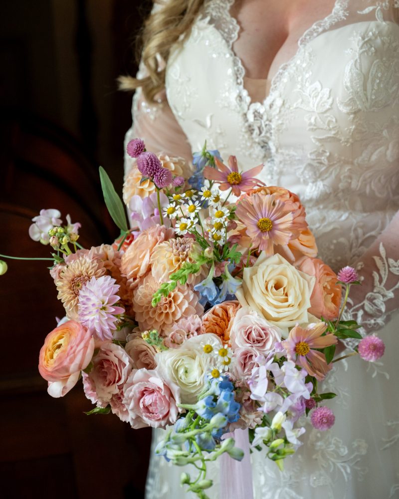 Bride in long sleeve studio levana gown