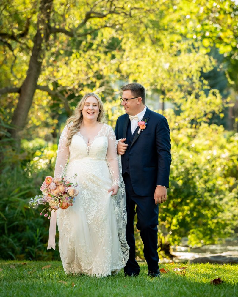 Bride in long sleeve studio levana gown